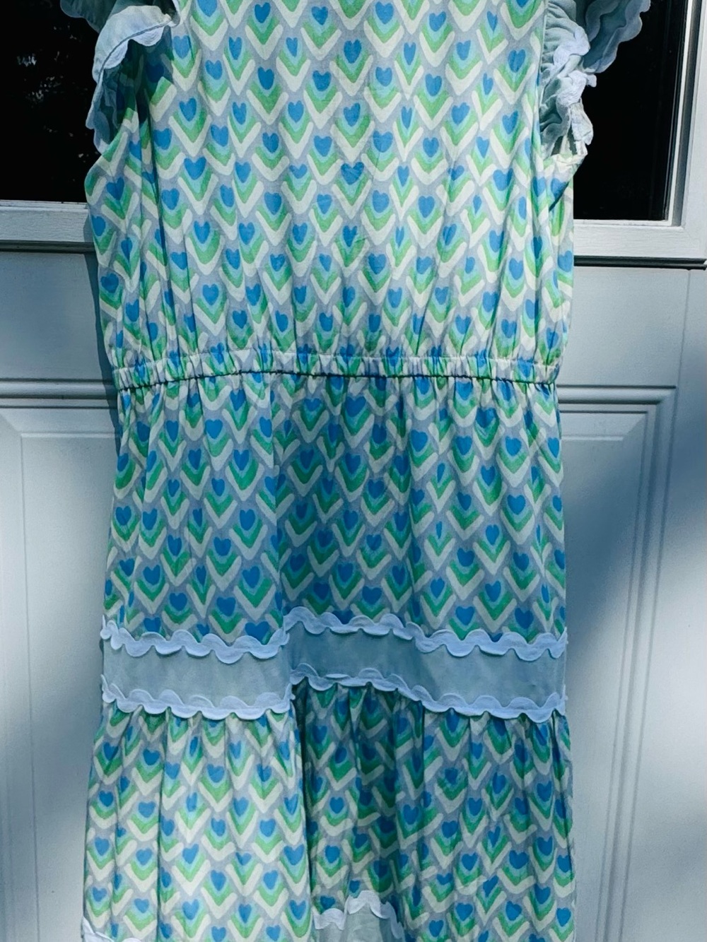 Sail to Sable Blue & Green Heart-Print Tiered Midi Dress - Picture 7 of 7